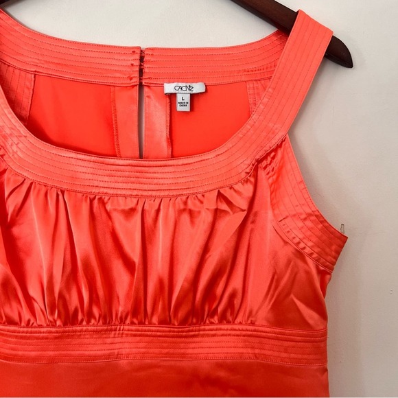 Cache Peach Coral Satin Sleeveless Blouse Womens L Top Casual Party Formal - Picture 4 of 7